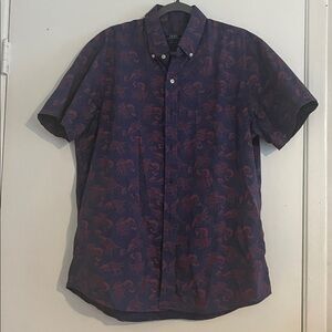 Izod Navy and Coral Floral Shirt